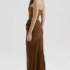Persephone koffiekleurige fluwelen strapless korset maxi-jurk