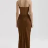 Persephone koffiekleurige fluwelen strapless korset maxi-jurk