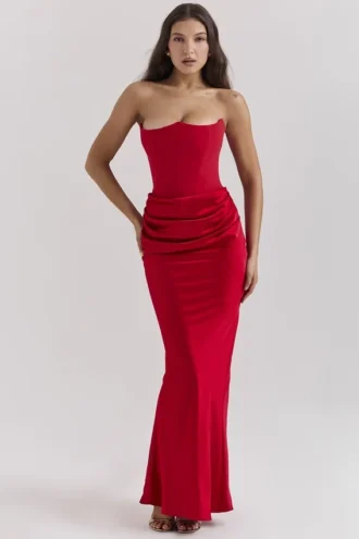 Persephone Scarlet strapless korset maxi-jurk