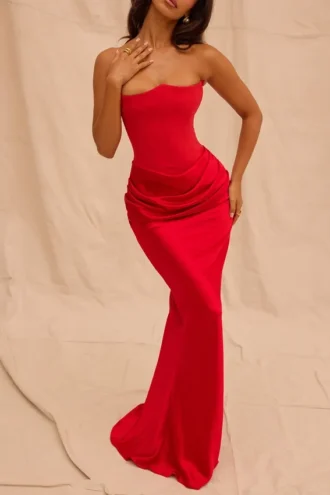 Persephone Scarlet strapless korset maxi-jurk