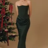 Persephone smaragdgroene crêpe strapless korset maxi-jurk