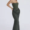 Persephone smaragdgroene crêpe strapless korset maxi-jurk