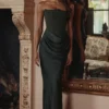 Persephone smaragdgroene crêpe strapless korset maxi-jurk