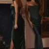 Persephone smaragdgroene crêpe strapless korset maxi-jurk