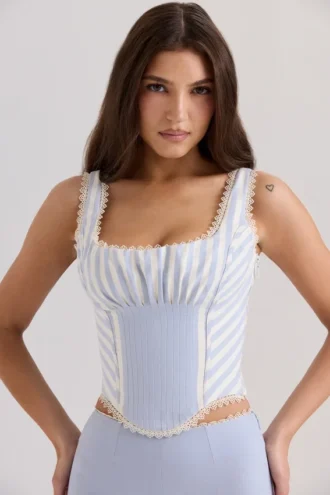 Petra Blauw Gestreepte Korsetten Top