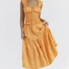 Phedra Tangerine Shirred Zomerjurk