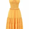 Phedra Tangerine Shirred Zomerjurk