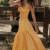 Phedra Tangerine Shirred Zomerjurk