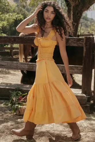 Phedra Tangerine Shirred Zomerjurk