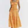 Phedra Tangerine Shirred Zomerjurk