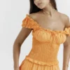 Phedra Tangerine Shirred Zomerjurk