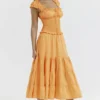Phedra Tangerine Shirred Zomerjurk