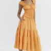 Phedra Tangerine Shirred Zomerjurk