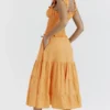 Phedra Tangerine Shirred Zomerjurk