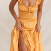 Phedra Tangerine Shirred Zomerjurk