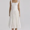 Phoebe witte katoenen midi-jurk met broderie anglaise-rand