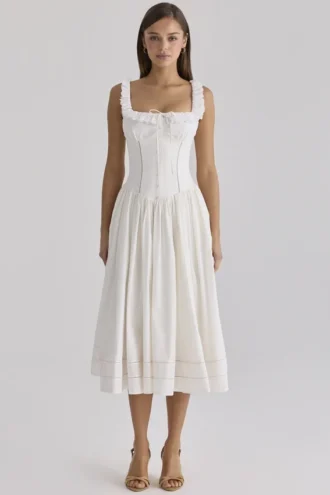 Phoebe witte katoenen midi-jurk met broderie anglaise-rand
