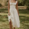 Phoebe witte katoenen midi-jurk met broderie anglaise-rand
