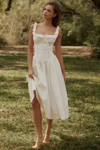 Phoebe witte katoenen midi-jurk met broderie anglaise-rand