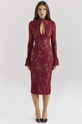 Pierette Berry Lace Midi-jurk