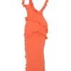 Pixie Flame Orange Ruffle Maxi Jurk