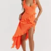Pixie Flame Orange Ruffle Maxi Jurk