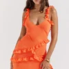 Pixie Flame Orange Ruffle Maxi Jurk