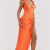 Pixie Flame Orange Ruffle Maxi Jurk