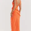 Pixie Flame Orange Ruffle Maxi Jurk