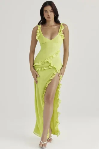 Pixie Lime maxi-jurk met ruches