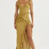 Pixie Olive Ruffle Maxi Jurk