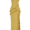 Pixie Olive Ruffle Maxi Jurk