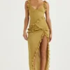 Pixie Olive Ruffle Maxi Jurk