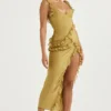 Pixie Olive Ruffle Maxi Jurk