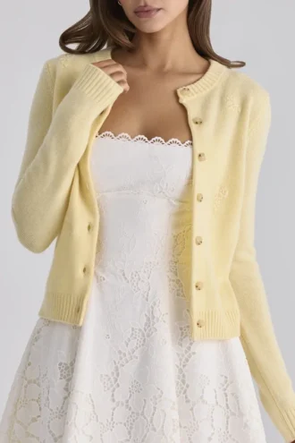 Poppie Lemon wollen + kasjmier vest met bloemenborduursel