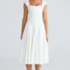 Raisa witte midi-jurk met vierkante hals van twill