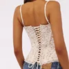 Rania Vintage ivoorkleurige korset-top met bloemenkant