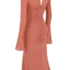 Reine Rose midi-jurk van echte zijde met ruches