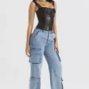 Ria blauwe gewassen utility-Jeans