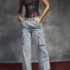 Ria blauwe gewassen utility-Jeans