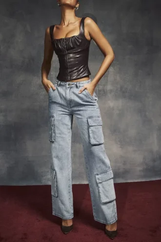 Ria blauwe gewassen utility-Jeans