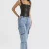 Ria blauwe gewassen utility-Jeans