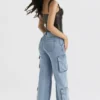 Ria blauwe gewassen utility-Jeans