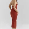 Ria Terracotta Stretch Katoenen Getailleerde Midi-jurk
