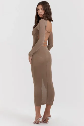 Roberta Tan gebreide midi-jurk