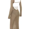 Roberta Tan gebreide midi-jurk
