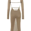 Roberta Tan gebreide midi-jurk