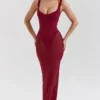 Robina wijnrode stretch mesh maxi-jurk