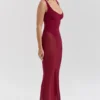 Robina wijnrode stretch mesh maxi-jurk