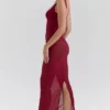 Robina wijnrode stretch mesh maxi-jurk